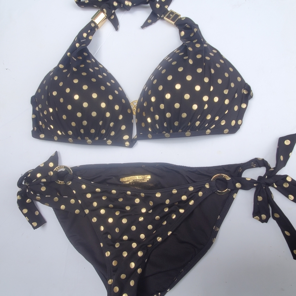 Victoria's Secret Black & Gold Polka-dot Bikini - Picture 3 of 11